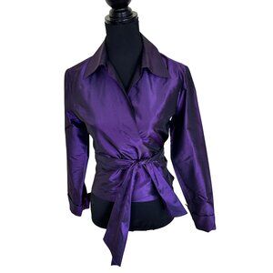 Chetta B Purple Wrap Silk Blouse Womens Vtg Small Long Sleeve Top Evening